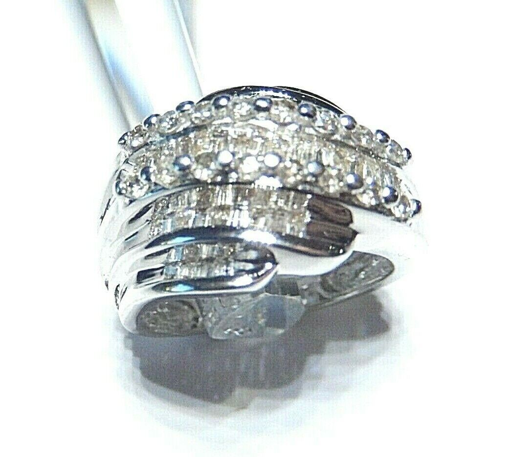 *NEW* 1 CT Natural Baguette Diamond Cluster Bypass Ring 10K White Gold Sz 6.25