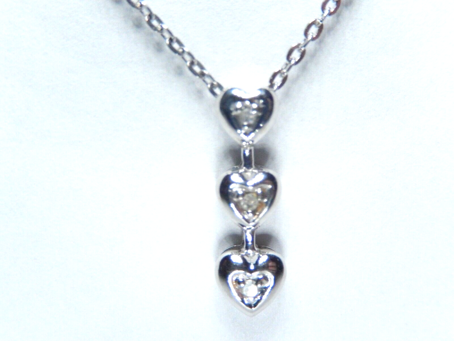 10k White Gold Diamond Heart Three Stone Love Pendant w/18" Chain