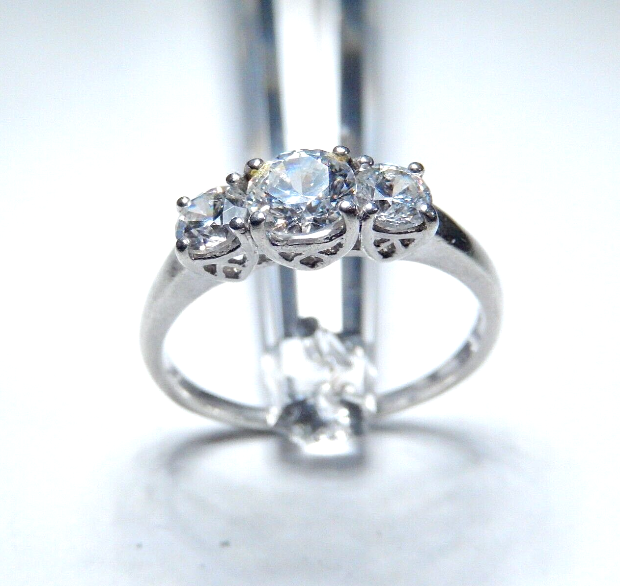 *VINTAGE*  1.5CT Round Cut Cubic Zirconia Three Stone  Ring 925 Silver Size 10