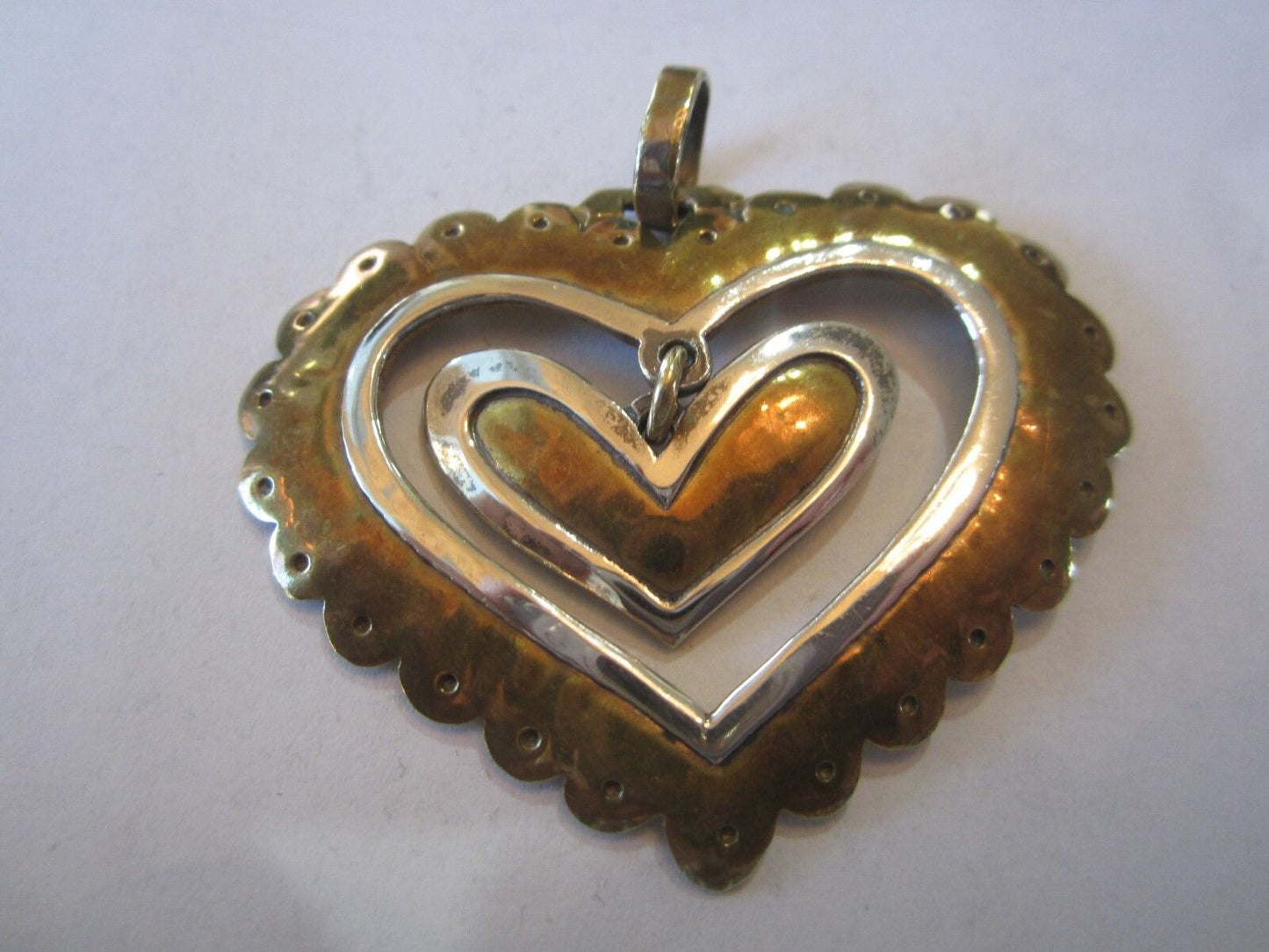 RETIRED & RARE Large Jeep Collins Sterling Silver & Brass Dangle Heart Pendant