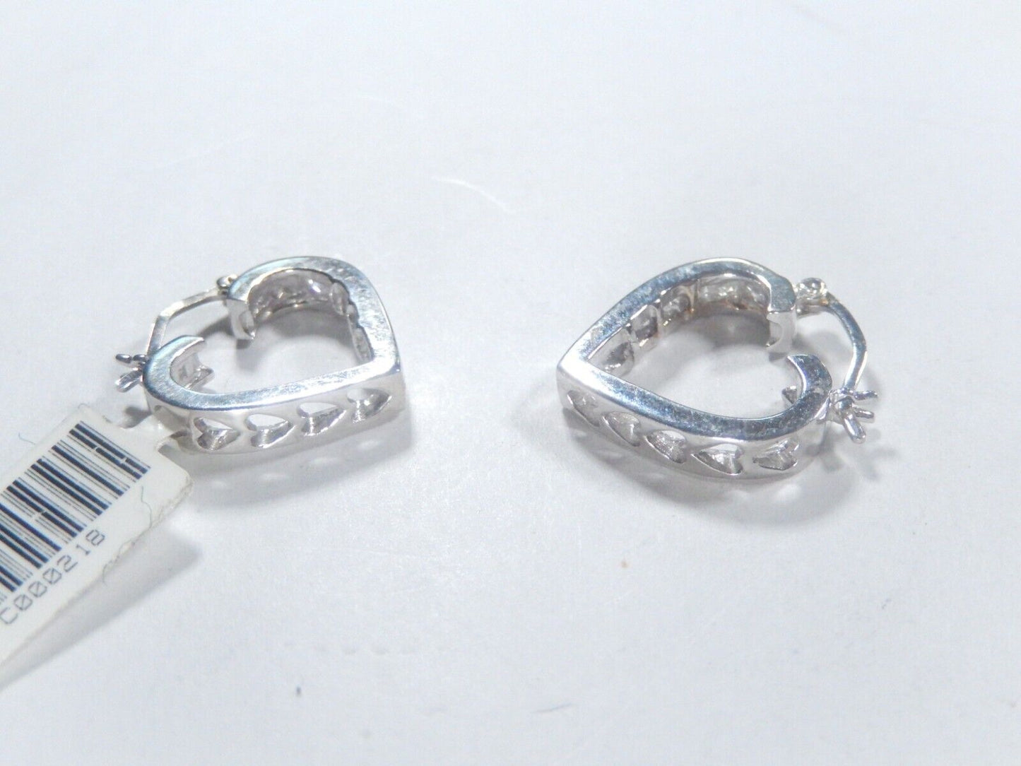 10K White Gold 1/2 CT Natural Diamond Heart Love Hoop Earrings