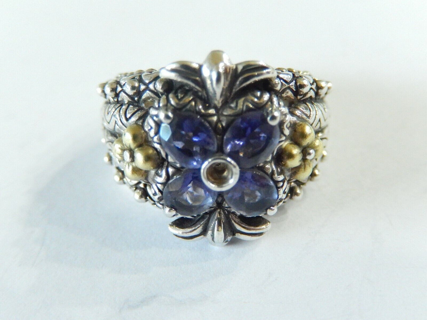 Barbara Bixby Sterling Silver & 18K Gold Fancy Amethyst Flower Ring size 8.25