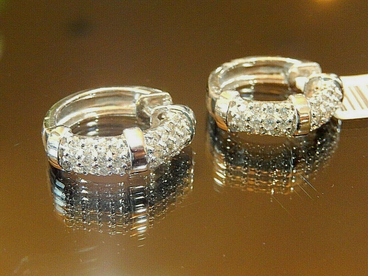 *VINTAGE* 14KT WHITE GOLD  1CT  DIAMONDS HINGED HOOP EARRINGS  20mm x 19mm