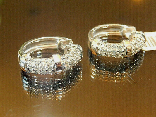 *VINTAGE* 14KT WHITE GOLD  1CT  DIAMONDS HINGED HOOP EARRINGS  20mm x 19mm