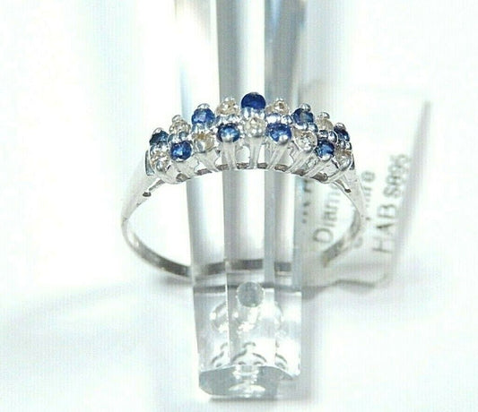 *NWT* 14k Solid White Gold Genuine Sapphire & Diamond Ring Size 6.75