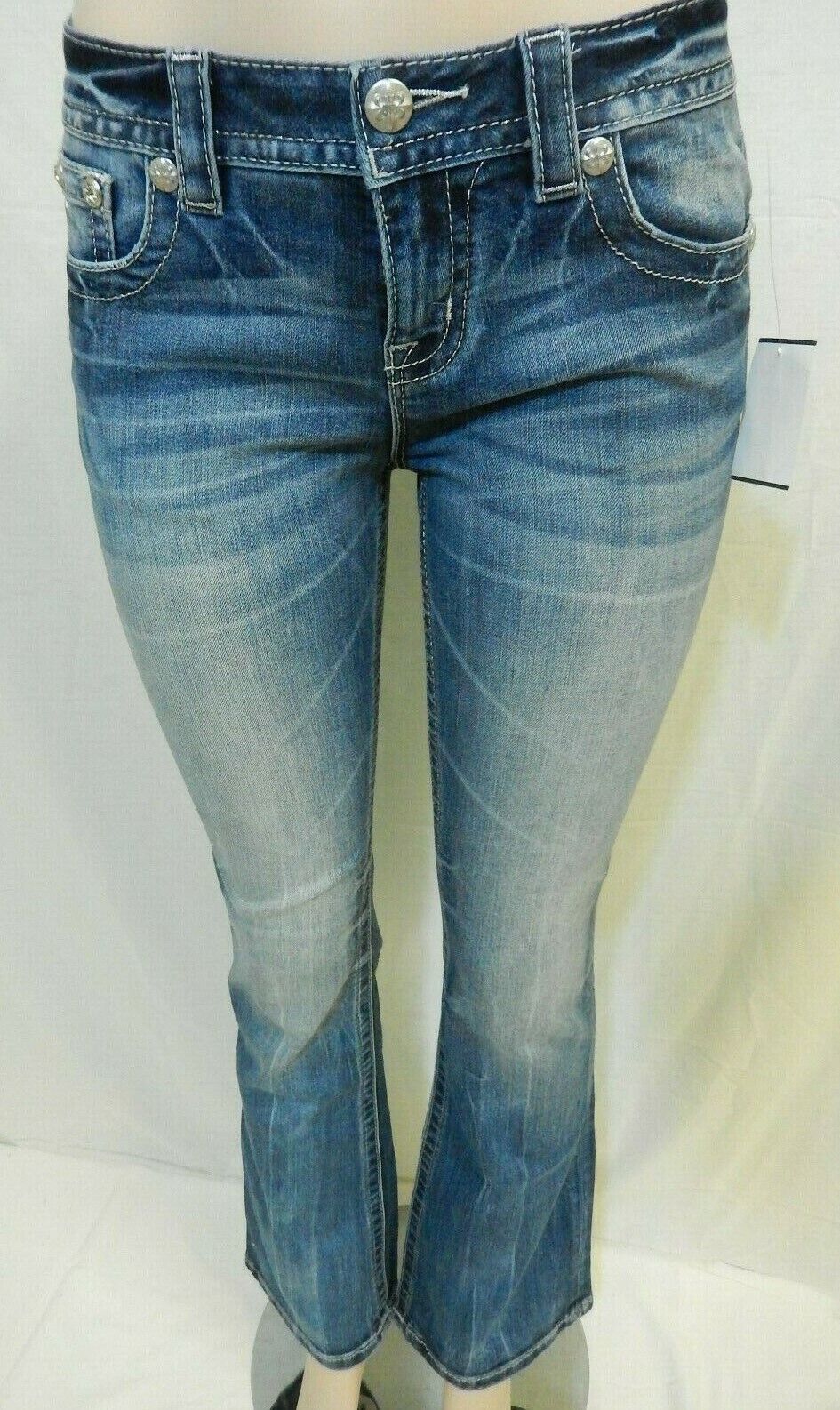 NWT Miss Me Standard Boot Cut Jeans Medium Blue Beads Jewels Bling Size 25 x 31"