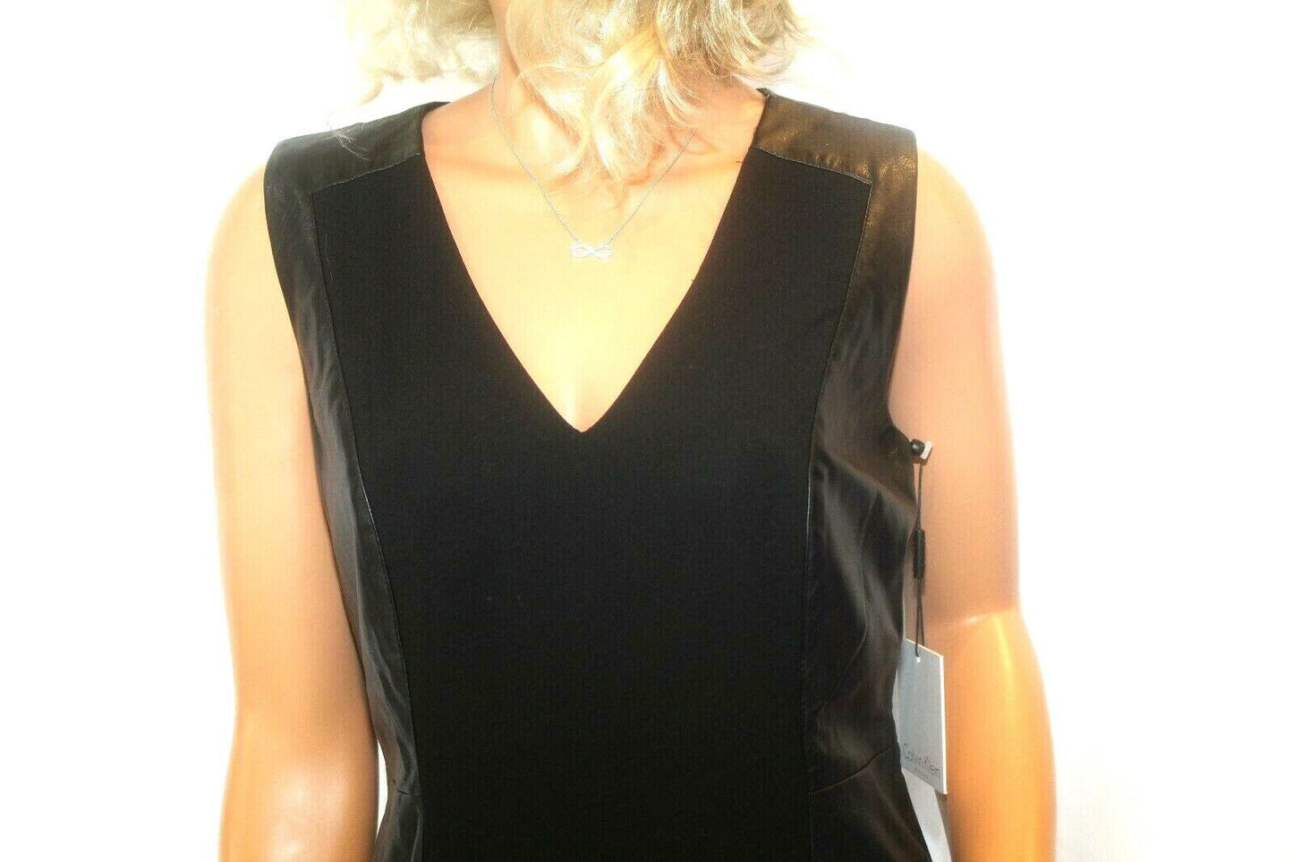 *NWT* CALVIN KLEIN BLACK FAUX LEATHER & POLYESTER SLEEVELESS SHEATH DRESS SIZE 8