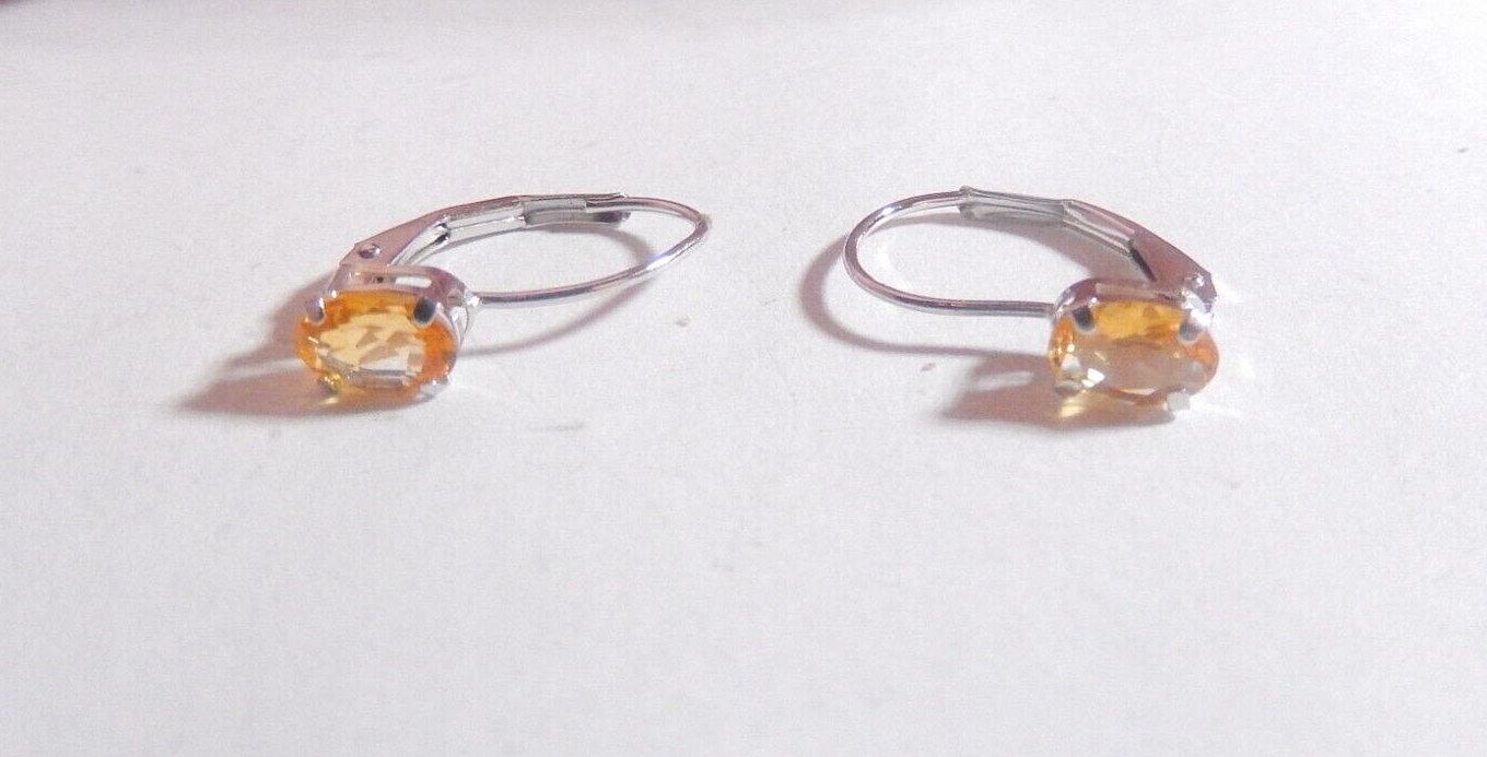 *VINTAGE*  10k White Gold 1.00 CT Oval Citrine  Leverback Earrings