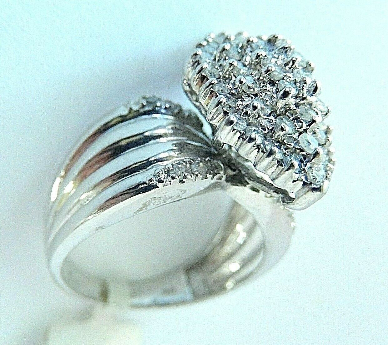 10K White Gold 1CT Natural Round Diamond Ladies Fancy Cluster Ring Sz 7.75