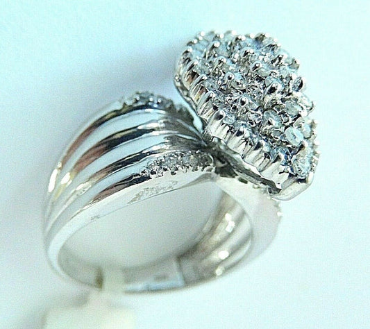 10K White Gold 1CT Natural Round Diamond Ladies Fancy Cluster Ring Sz 7.75