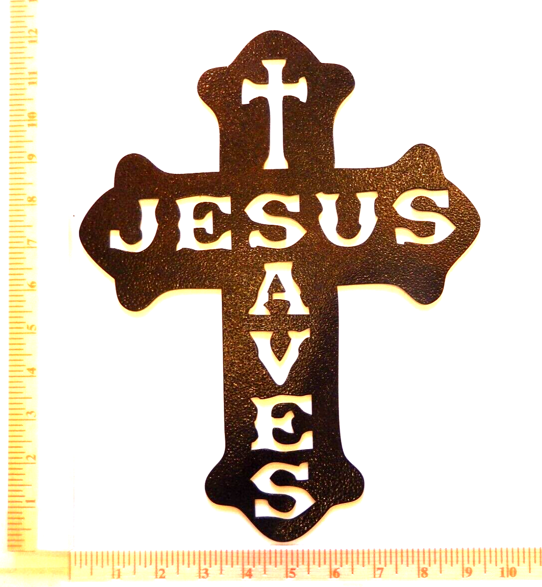 ~NEW~ 4ga. "JESUS SAVES CROSS" Metal Wall Art Copper Tone Powder Coated 12"x9.5"
