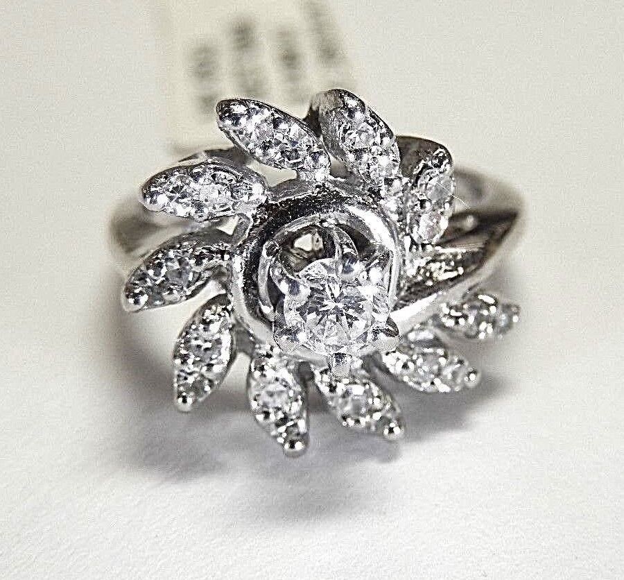 14K White Gold .50CT Natural VS Diamond Engagement Halo Swirl  Ring Size 4