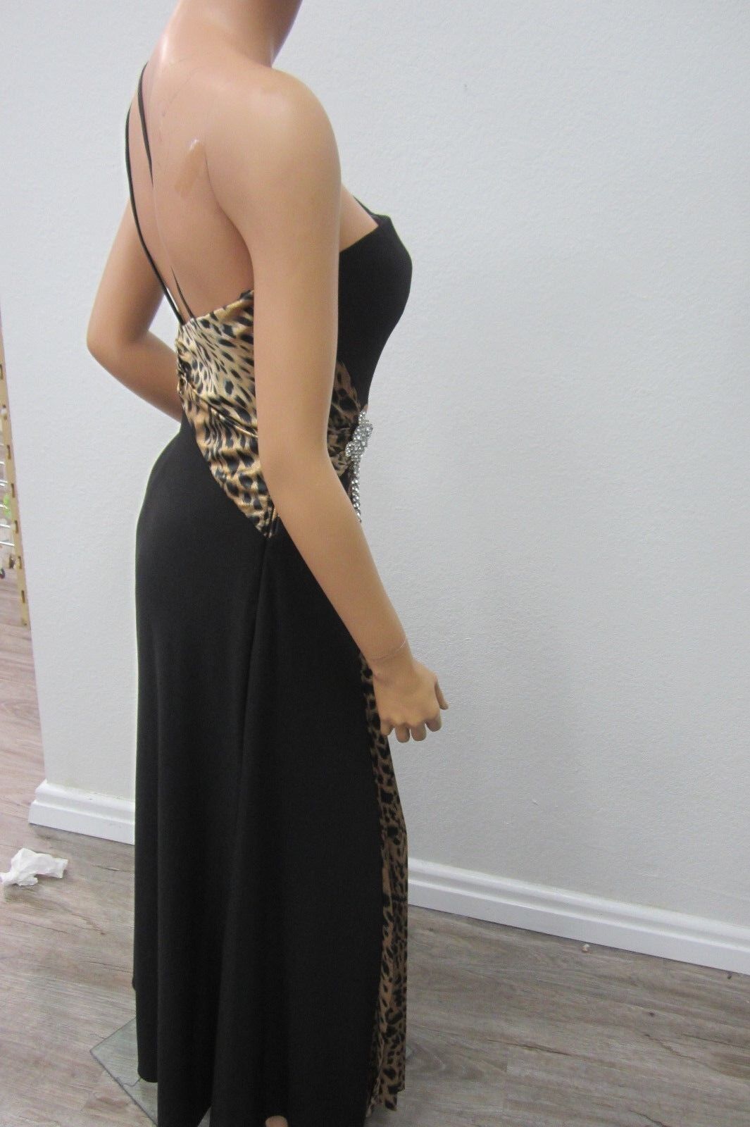 NWT EUREKA  Embellished Rhinestone One Strap Shoulder Dress Blk/PrintGown Size S