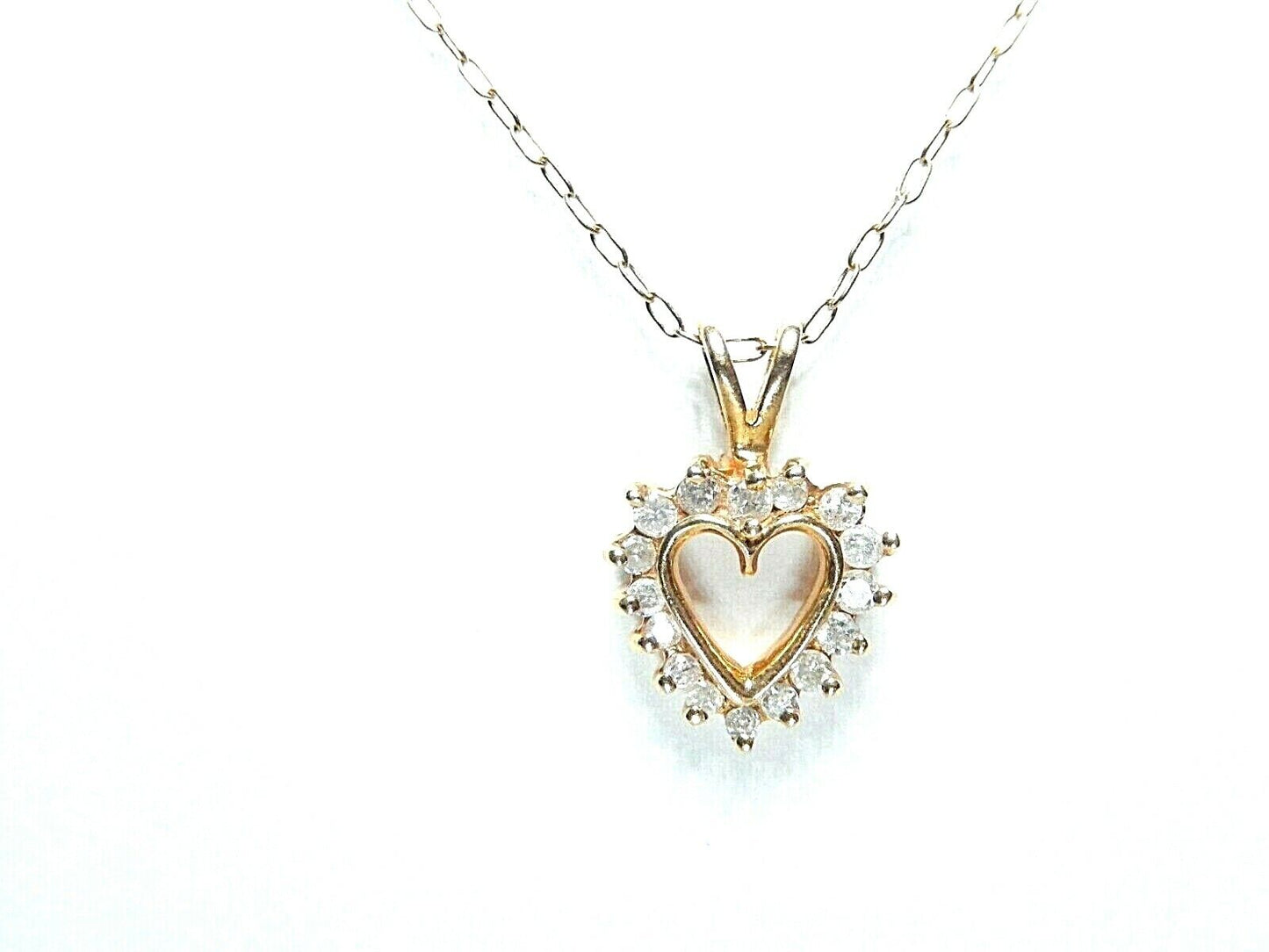 *VINTAGE*  14K Yellow Gold .25 CT Diamond  Open Heart  Pendant w/ 14K YG 18" Chn
