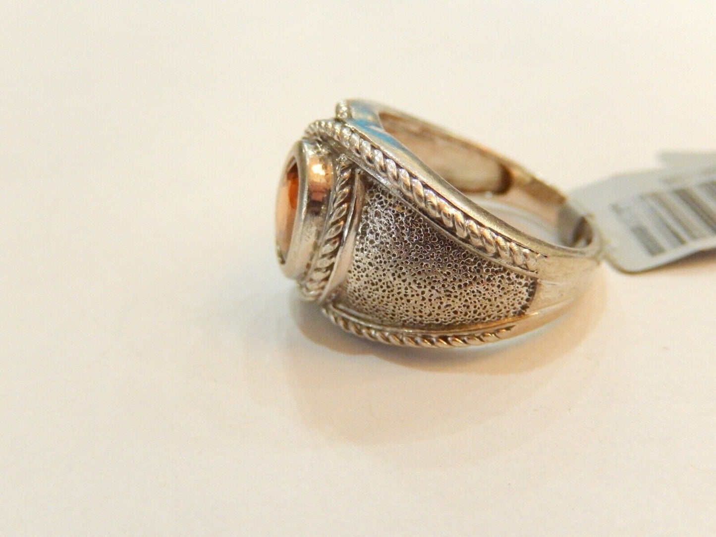 Unisex Solid 925 Sterling Silver  Citrine Oval Gemstone Ring Size 6.5