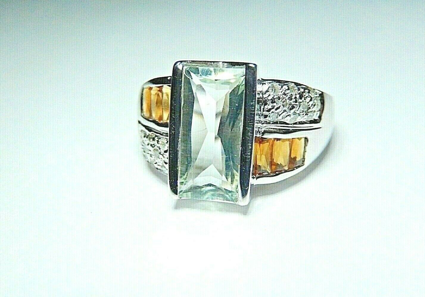 *VINTAGE* 14k Yellow Gold 3.50 CT Aquamarine / Citrine / Diamond SNB Design Ring