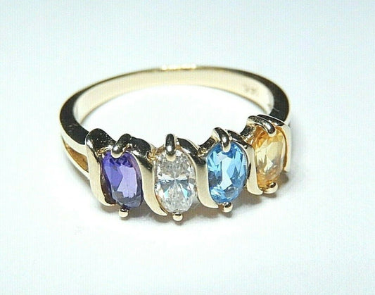*VINTAGE* 14k Yellow Gold 1.00CT Multi Colored Gemstone 6.5mm Band/Ring Size 6.5