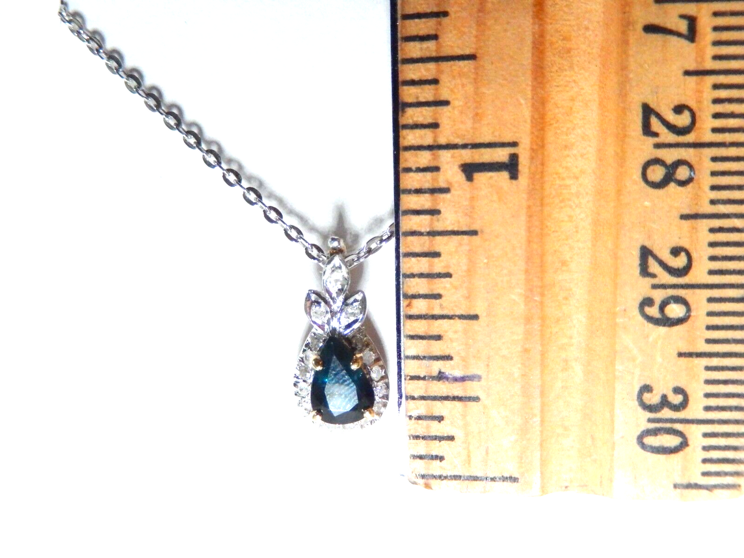 14K White & Yellow Gold Pear Sapphire & Diamond Tear Drop Enhancer w/18" Chain