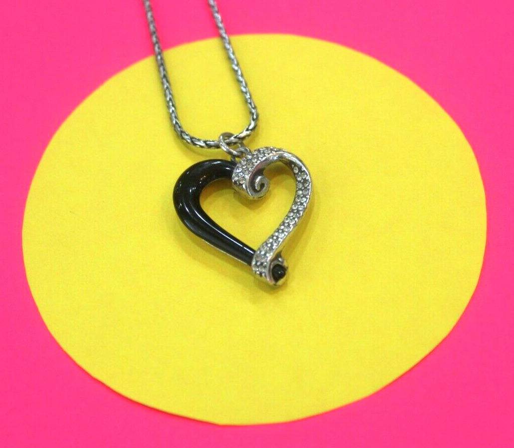 BRIGHTON  Black Enamel & Crystal Heart Necklace