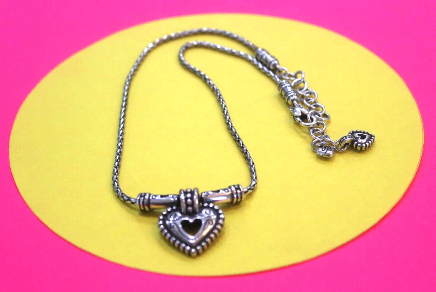 RETIRED Brighton 16"-18" Silver Detailed Heart Design Necklace