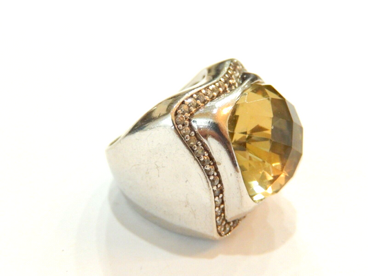 *VINTAGE* HUGE STATEMENT  Citrine  .925 Sterling Silver Handcrafted Ring Sz 7.5
