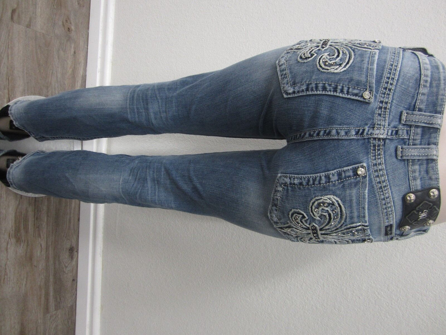 MISS ME WOMEN'S JEANS JP5109 BOOT CUT DISTRESSED BLING Fleur Pockets  30 X 32.5