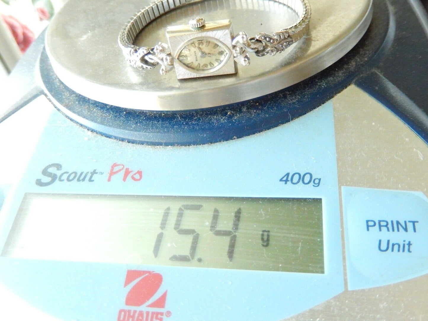 Antique Vintage Art Deco 14k White Gold BULOVA 6 Diamond Ladies Watch 23 Jewel