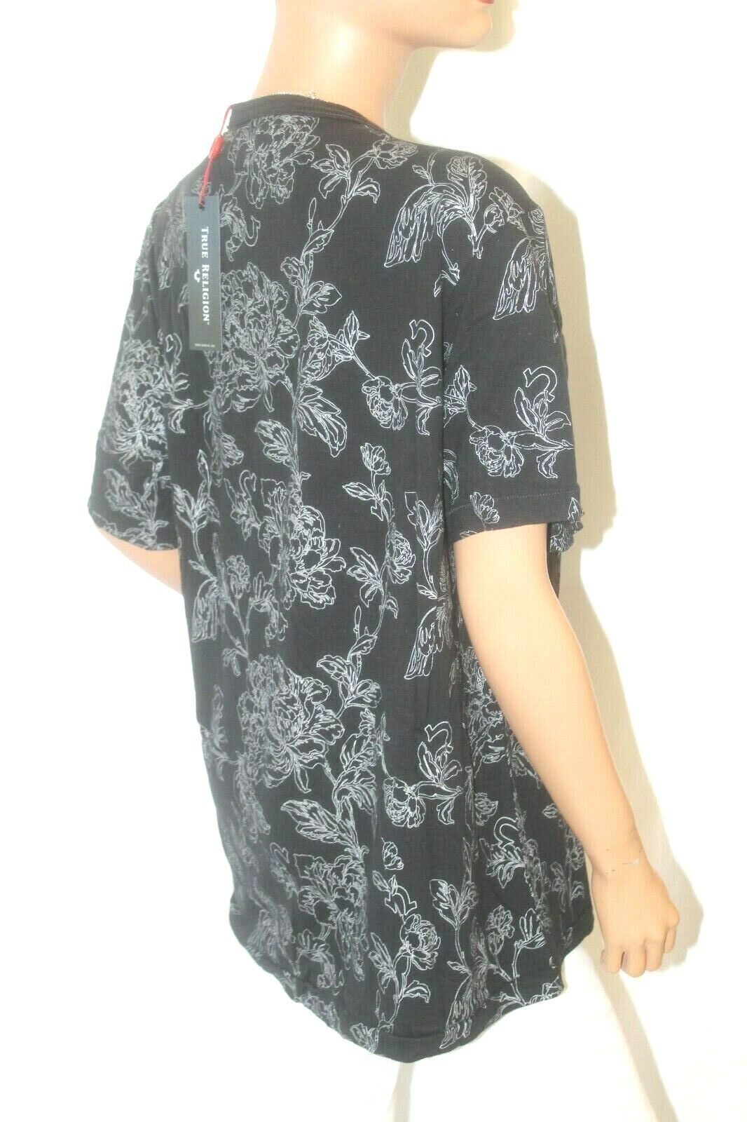 *NWT* True Religion Black Allover Bloom Metallic Floral  Men's Tee T-Shirt Sz L