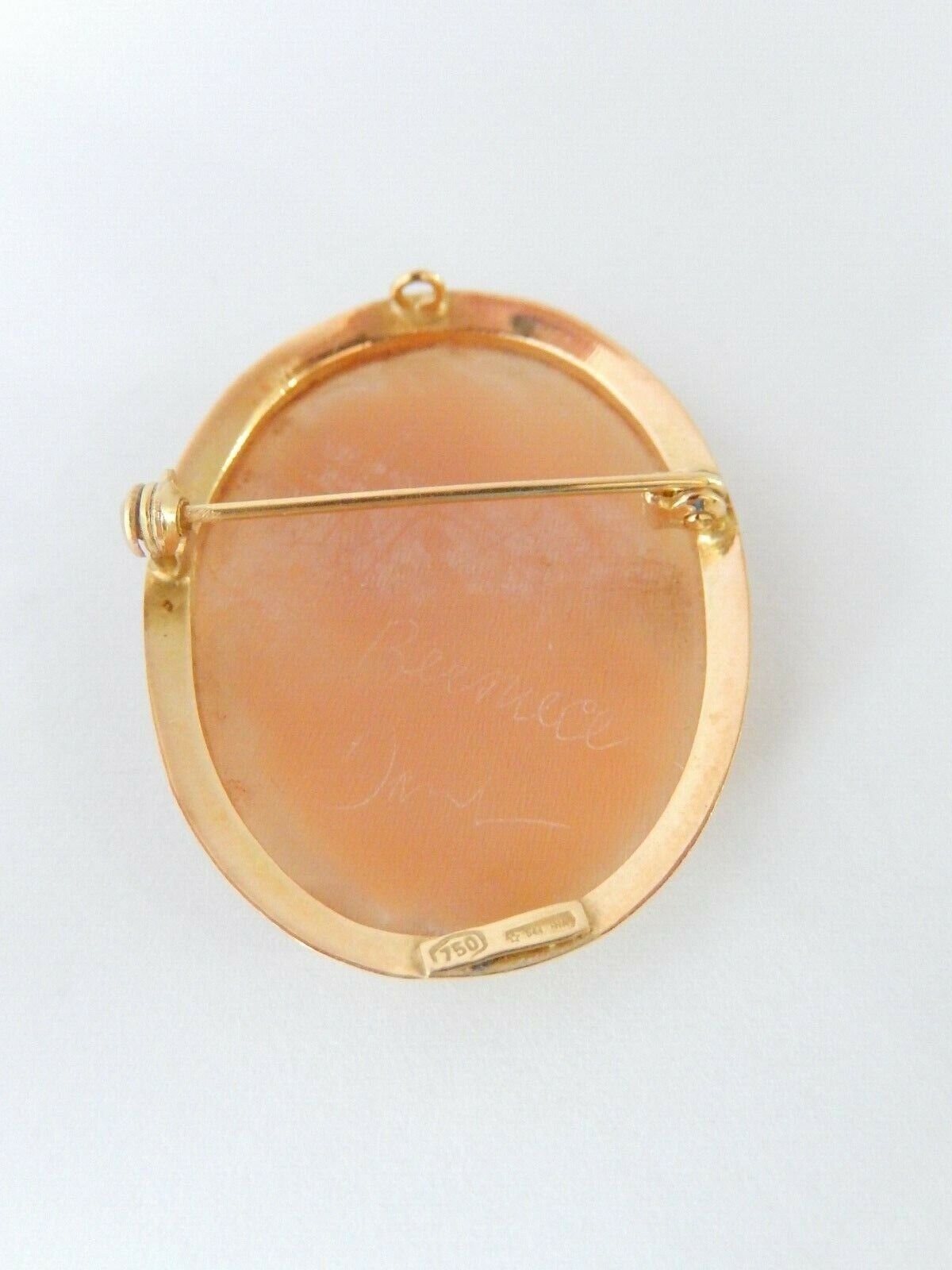 *VINTAGE* Solid 18K Yellow Gold Shell Cameo Pin / Pendant 3.51 grams 1 1/4”