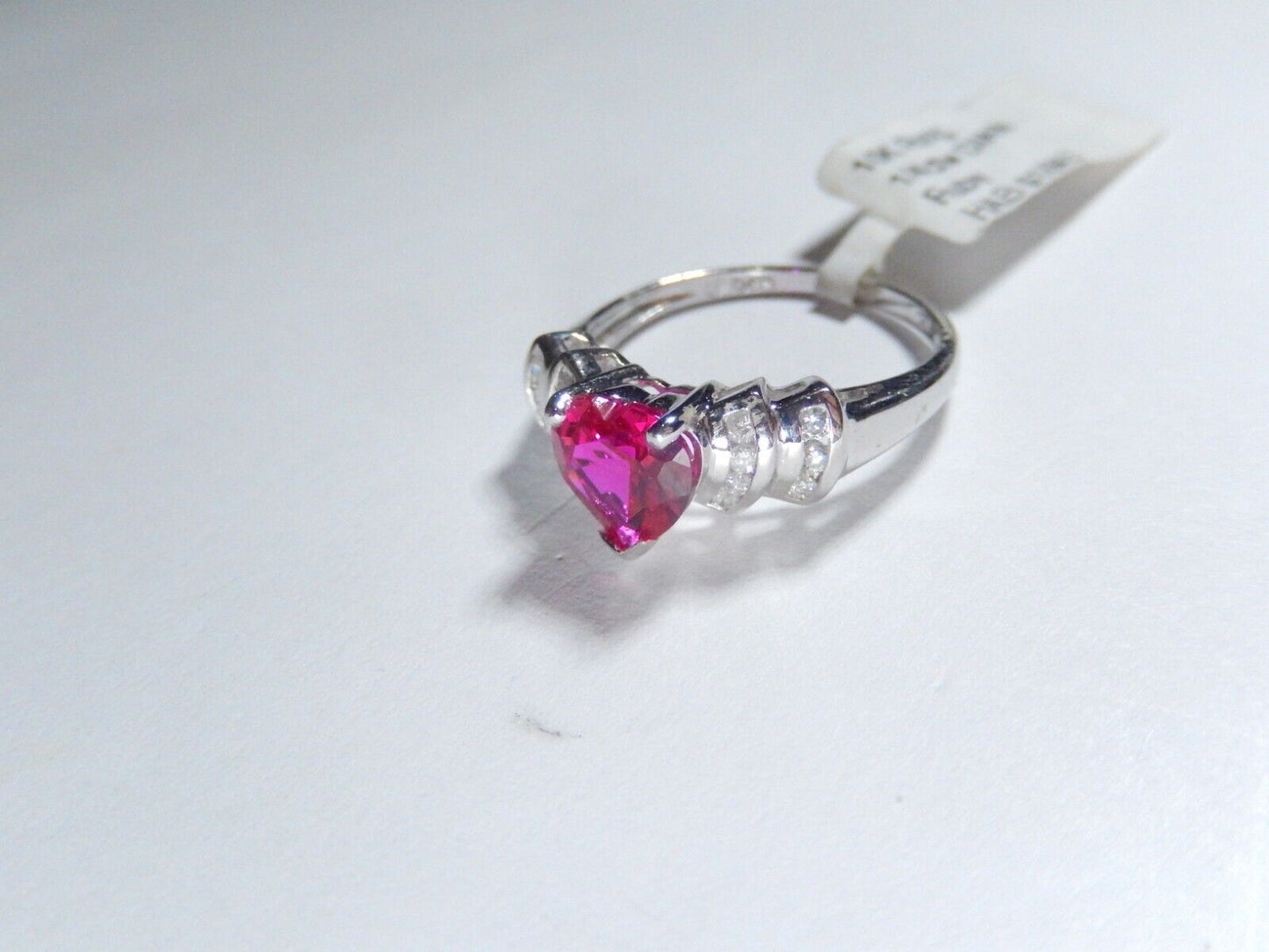 *NWT* 10K White Gold Heart Lab Created Ruby & Natural Diamond Ring Sz 7