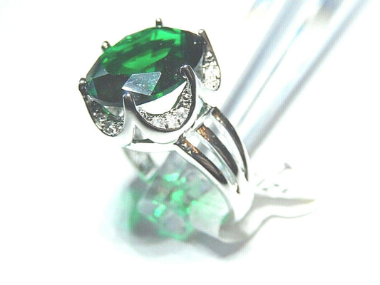 *NWT* 925 STERLING SILVER LADIES RING W/ 8 CT LAB CREATED EMERALD & DIAMOND SZ 7