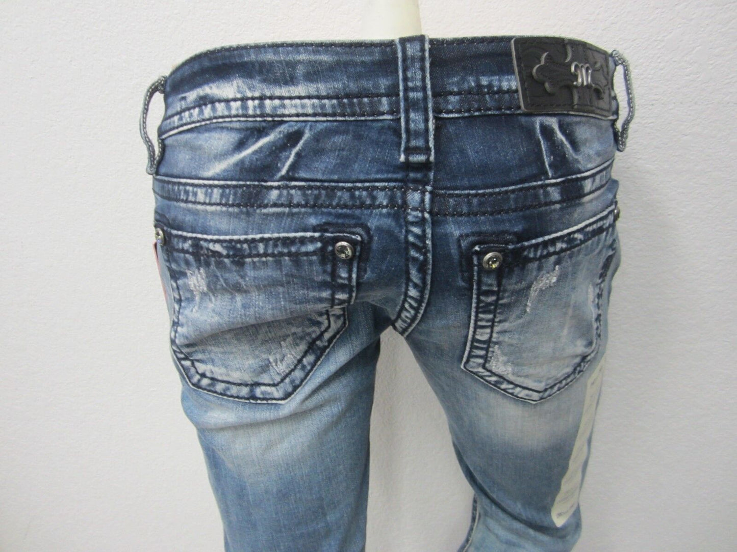 NWT  MISS ME Womens JP7766CK Signature Cuffed Skinny Sequin Denim Jeans 25 X 27