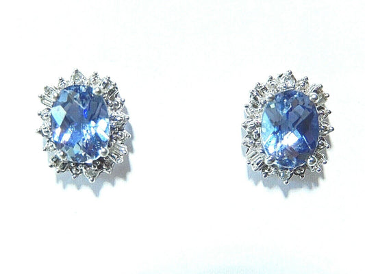 *NWT* 10K WHITE GOLD 2.5 CARAT OVAL TANZANITE AND HALO DIAMOND EARRINGS