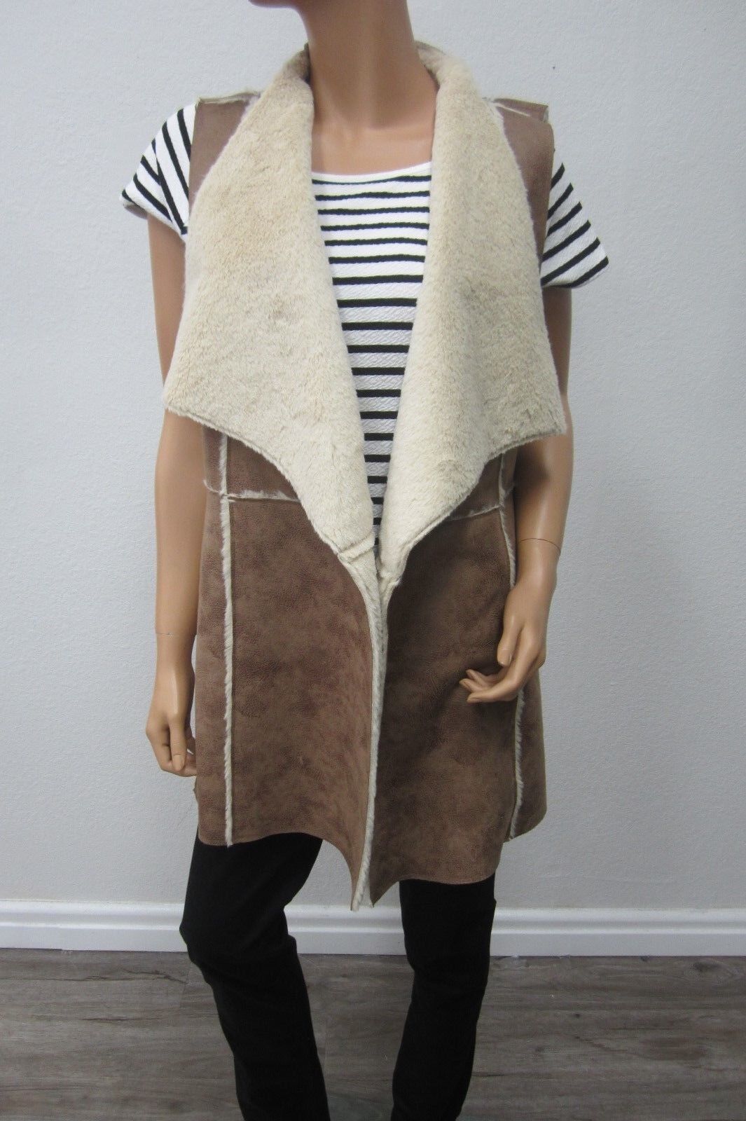 NWOT Knox Rose Vest Plus Size XL Faux Fur Faux Leather Brown Jacket Coat Warm