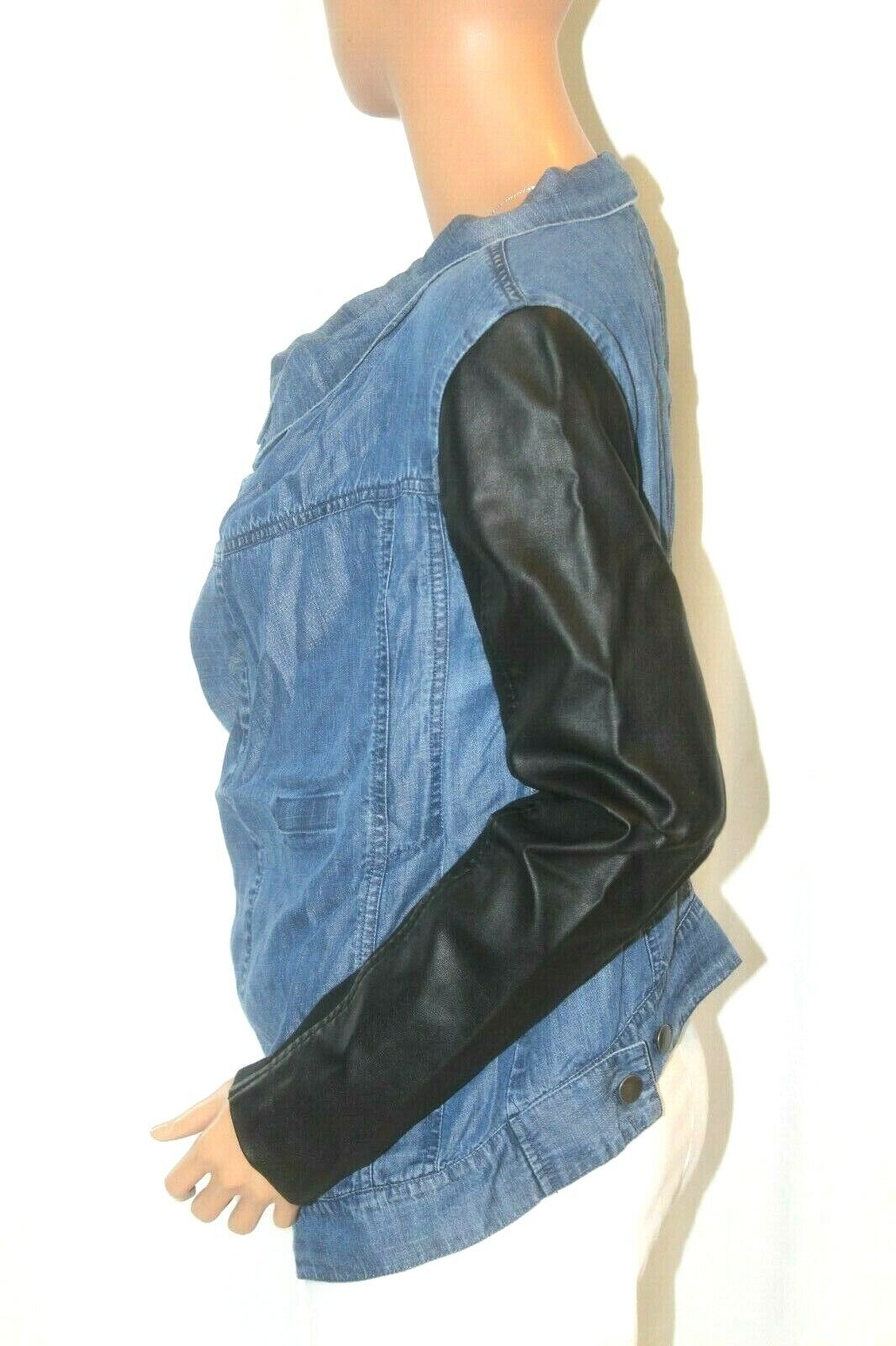 *NWT* Soft Surroundings Women's Denim Jacket With Faux Black Leather Sleeves Med