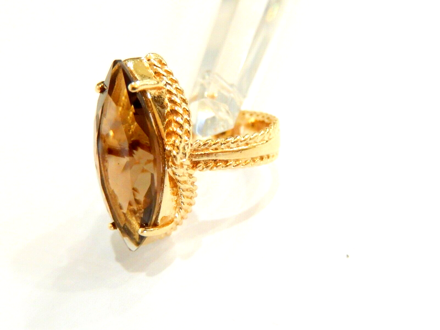 *VINTAGE* 14K Yellow Gold 6.00 CT Smoky Quartz  Solitaire Ring Size 7