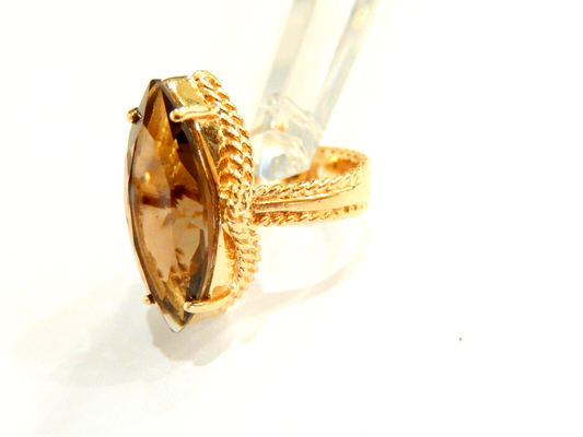 *VINTAGE* 14K Yellow Gold 6.00 CT Smoky Quartz  Solitaire Ring Size 7