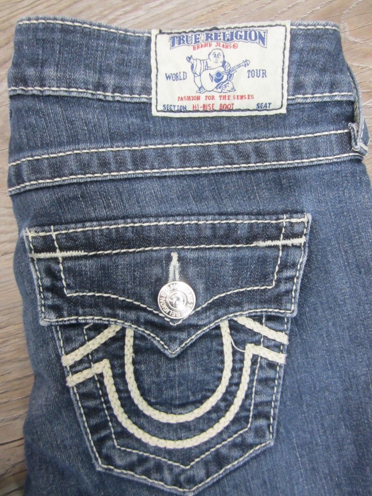 AUTHENTIC True Religion Womens Jeans Hi-Rise Boot Cut Flap Pocket Denim 27 X 28