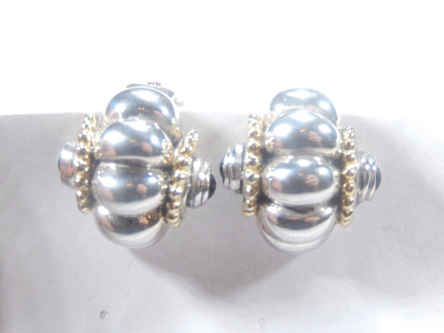 *VINTAGE*  Flli Menegatti  925 Sterling & Gold Beaded Trim & Black Onyx Earrings