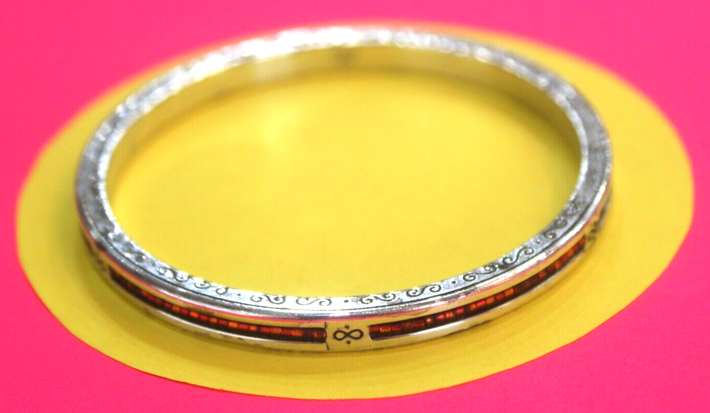 RETIRED BRIGHTON Citrine Decorative Silvertone Bangle Bracelet