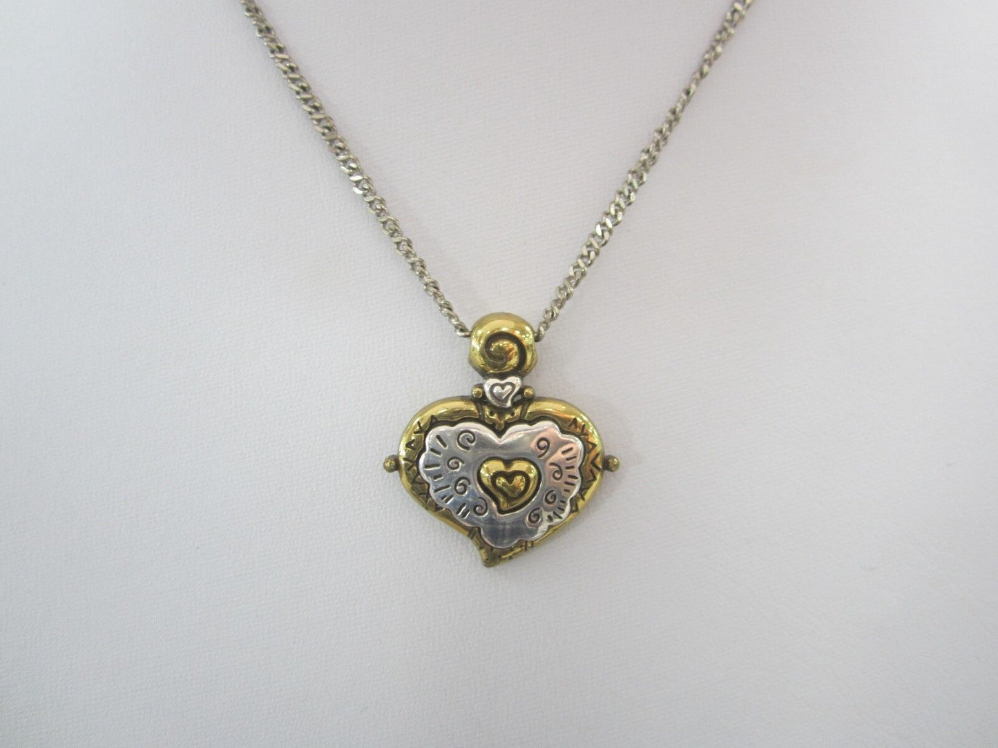 RETIRED Brighton 16"-18" Silver Chain With Gold/Silver Plated Heart Pendant