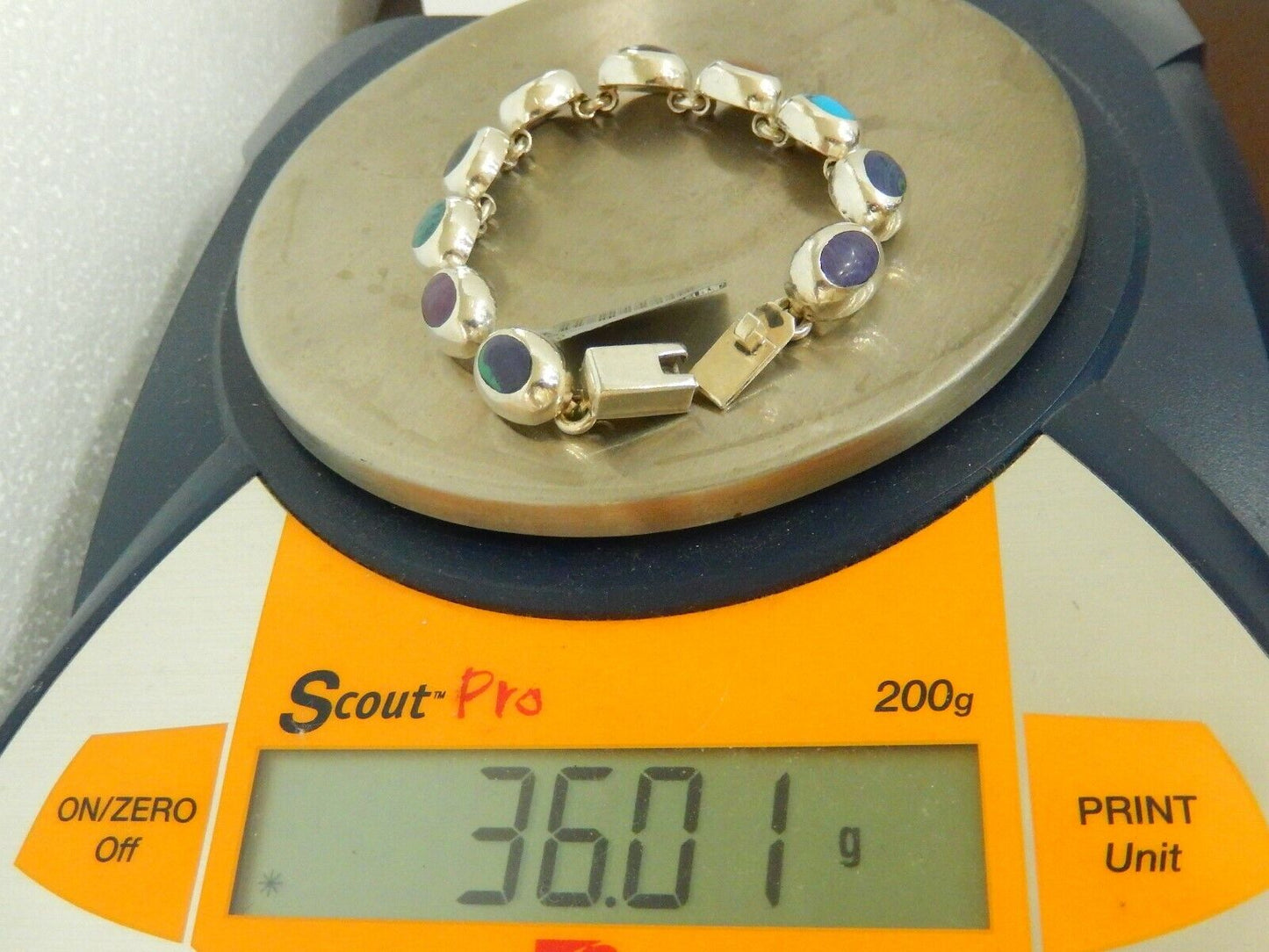 Vintage MEXICO TAXCO 950 Sterling Silver Bracelet Multi Gem Link Bracelet 7"