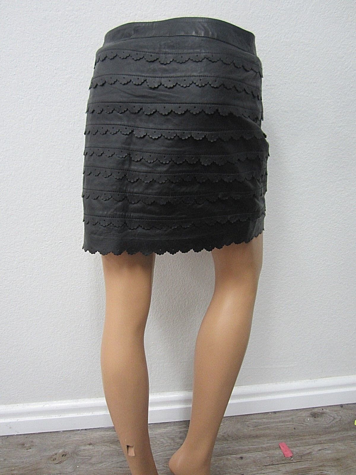 RARE NWT  LEIFSDOTTIR Women's Genuine Leaher Black Perf Designer Skirt Size 2