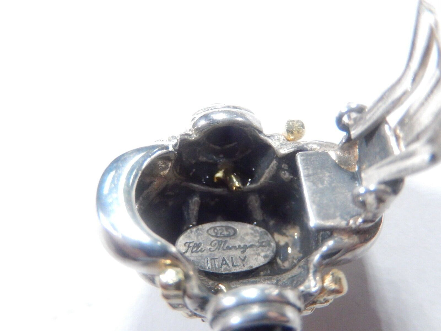*VINTAGE*  Flli Menegatti  925 Sterling & Gold Beaded Trim & Black Onyx Earrings