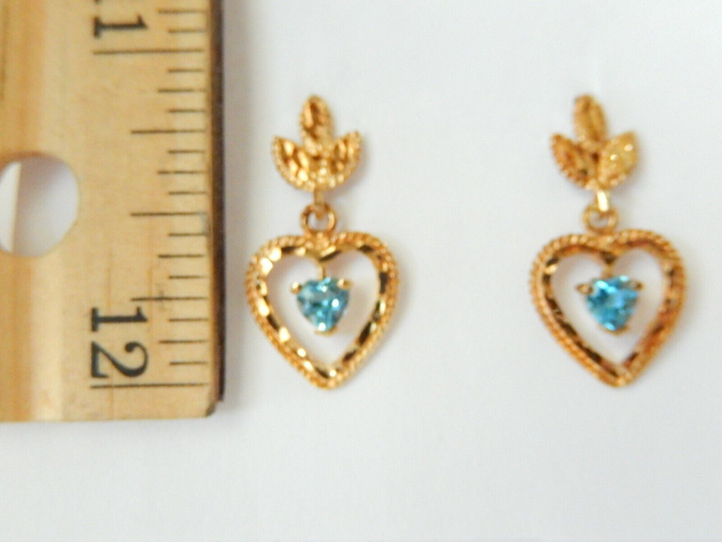 *NWT* 14k Yellow Gold with .50CT Blue Topaz  Heart Shape Dangle Earrings