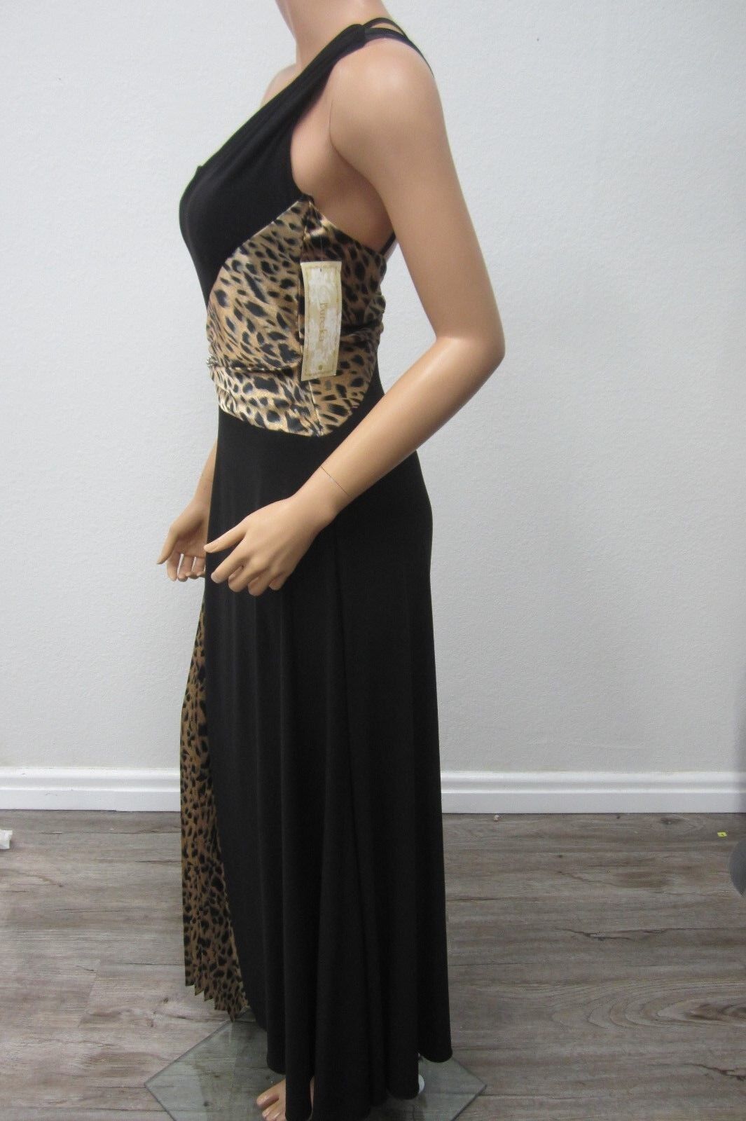 NWT EUREKA  Embellished Rhinestone One Strap Shoulder Dress Blk/PrintGown Size S
