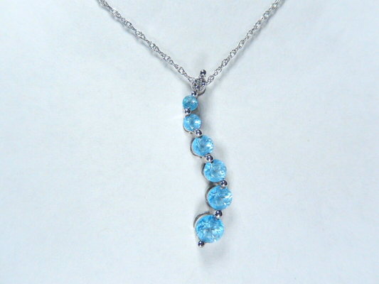 10k White Gold Natural Blue Topaz Journey of Love Pendant Necklace 18" Chain