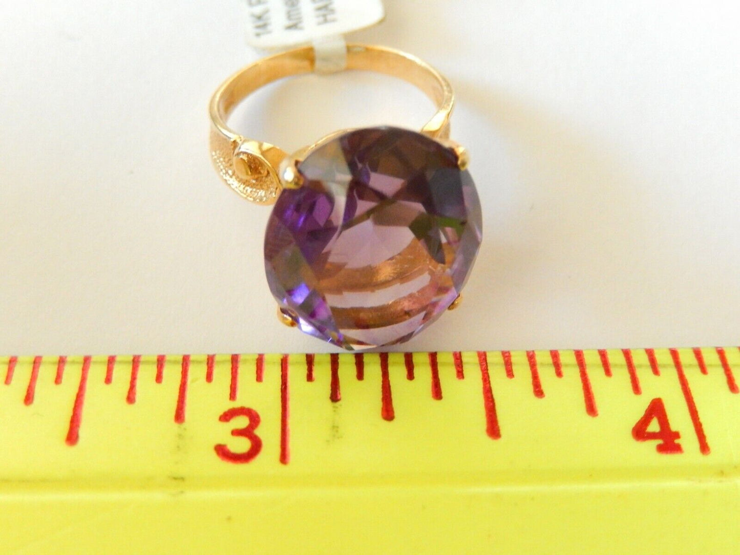 *VINTAGE* 14K Yellow Gold 11.00 CT Oval Natural Amethyst  Ring Size 5.5