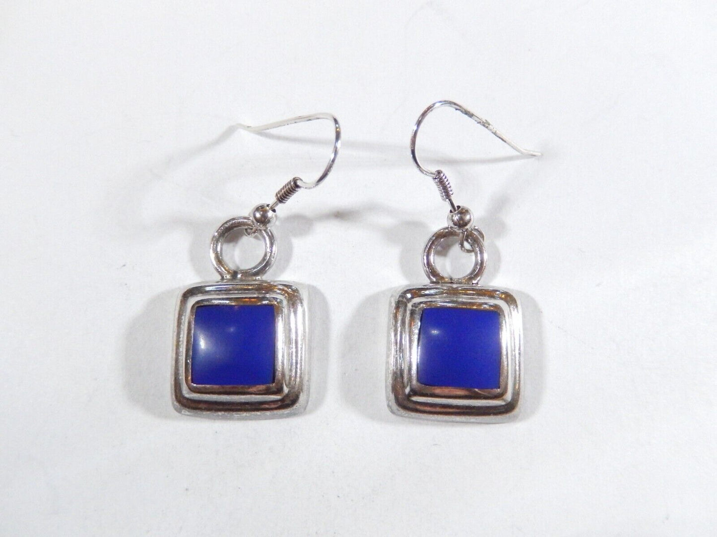 *VINTAGE* Mexico 925 Sterling Silver & Lapis Lazuli Square Dangle Earrings