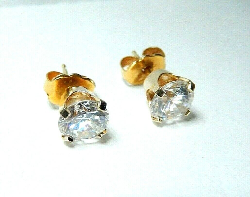 14CT Yellow Gold 2.00 CT Diamon Cut CZ Push Back Stud Earrings